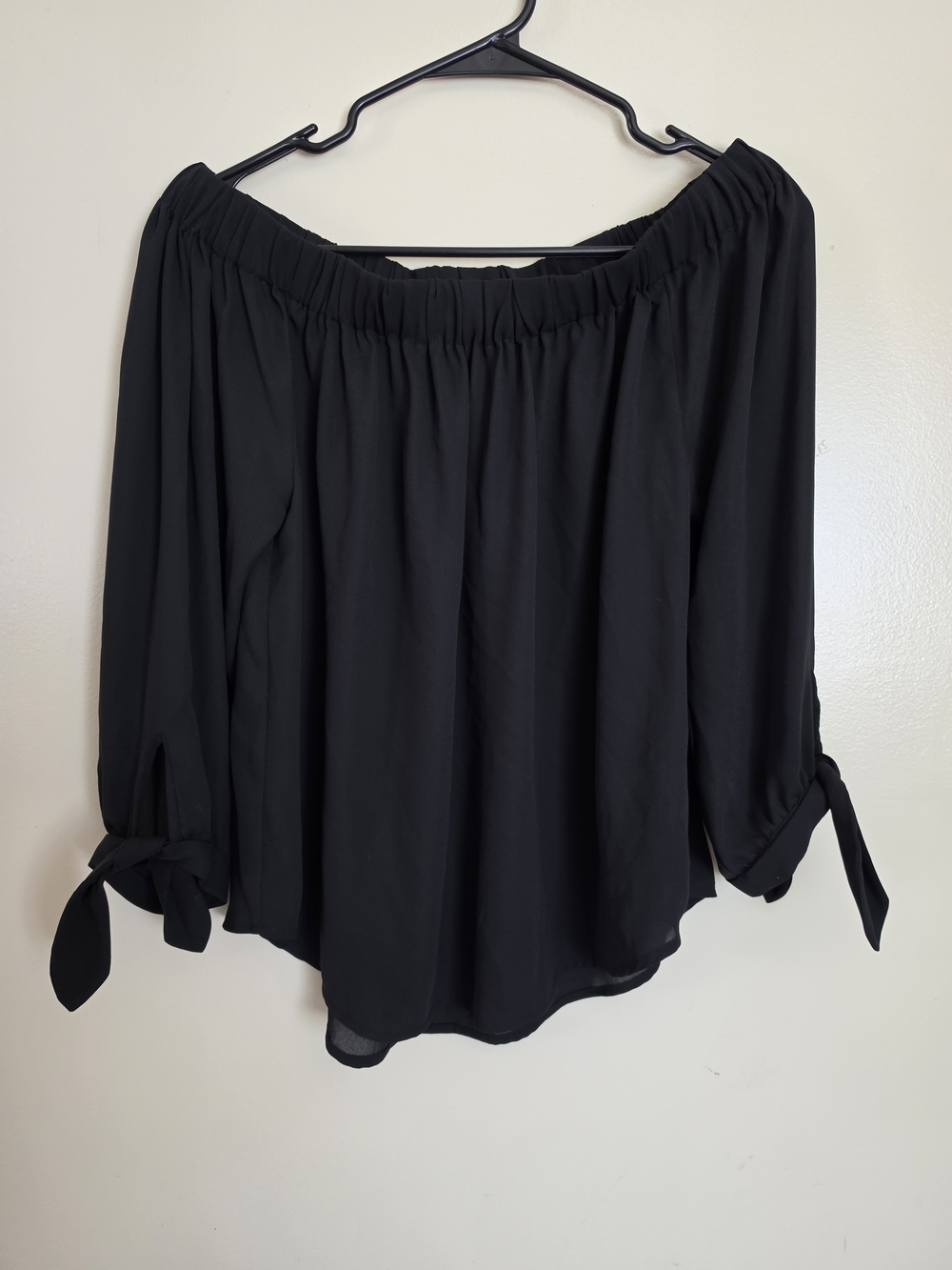 Express Black Off-Shoulder Tie-Sleeve Blouse - Picture 2 of 5